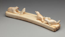 Vintage Scene of Polar Bear and Seals on Walrus Tusk Base, Yup'ik