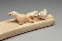 Vintage Scene of Polar Bear and Seals on Walrus Tusk Base, Yup'ik