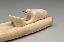 Vintage Scene of Polar Bear and Seals on Walrus Tusk Base, Yup'ik