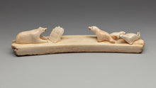 Vintage Scene of Polar Bear and Seals on Walrus Tusk Base, Yup'ik