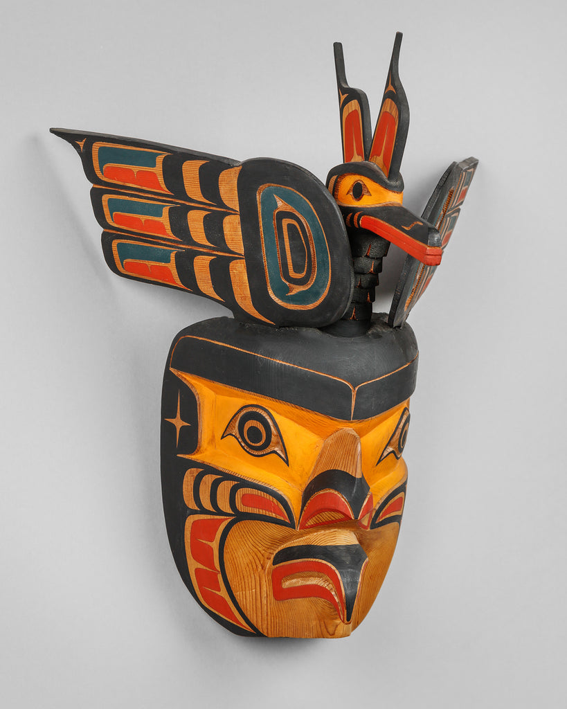 Kwakiutl Mask Oscar Ozzie Matilpi 木製 マスク Mask depicting Kingfisher by Ozzie Matilpi (1958-2005). Kwakwaka