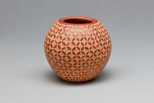 Small Pot with Etched Geometric Design by Lorraine Chinana, Jemez Pueblo