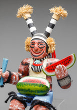 Seated Koshare Clown Kachina with Watermelon by Fletcher Healing, Hopi
