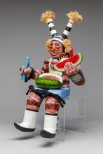 Seated Koshare Clown Kachina with Watermelon by Fletcher Healing, Hopi