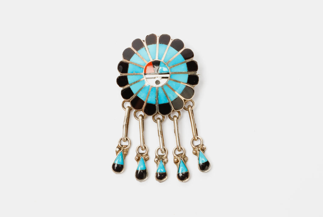 Zuni Sun Face Pin & Pendant by Burdian Eustace, Zuni