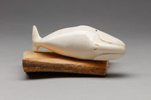 Gray Whale on Fossil Ivory Base by Charles Slwooko, Siberian Yup'ik