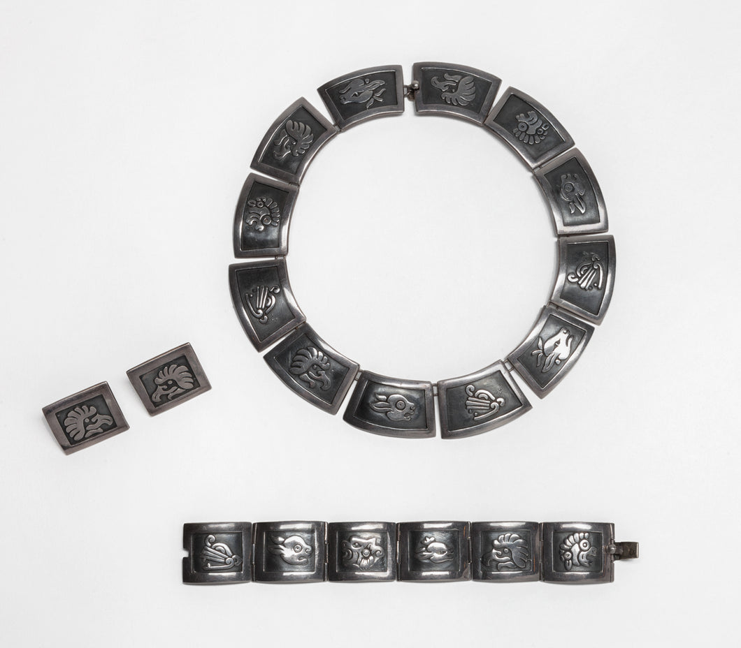Aztec Inspired Jewelry Set c. 1950 by Gerardo Lopez, Mexico