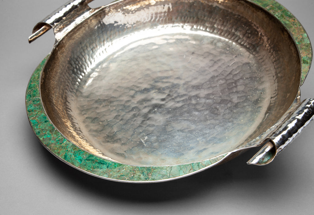 Emilia castillo 大皿 希少 銀細工 Sterling Silver Bowl with Malachite Inlay by Emilia Castillo