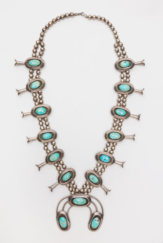 Vintage Shadowbox Squash Blossom Necklace, Navajo