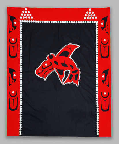 Button Blanket depicting Killer Whale by Kathy Humpherville, Tsimshian