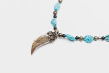 Turquoise Nugget Necklace with Shell Claw Pendant, Navajo