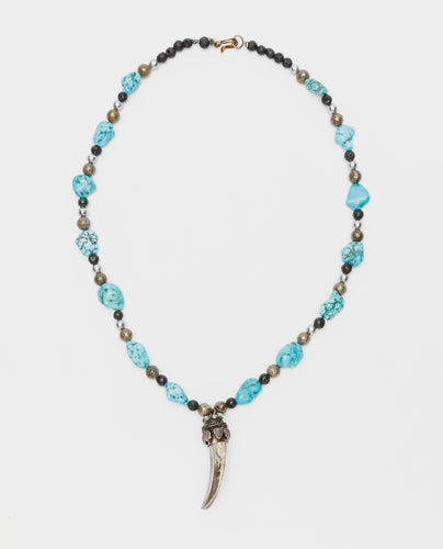 Turquoise Nugget Necklace with Shell Claw Pendant, Navajo