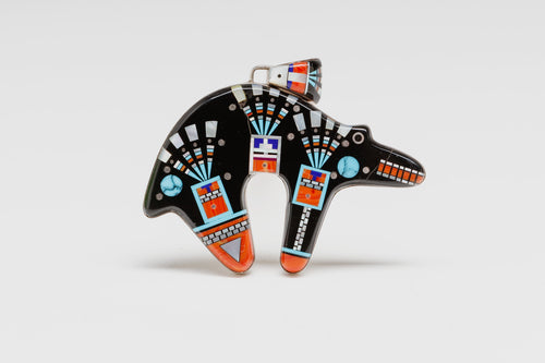 Micro Inlay Fetish Bear Pendant, Zuni