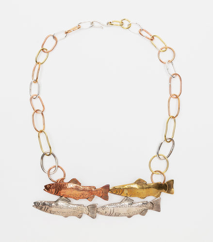 Mixed Metal Salmon Necklace signed DJ