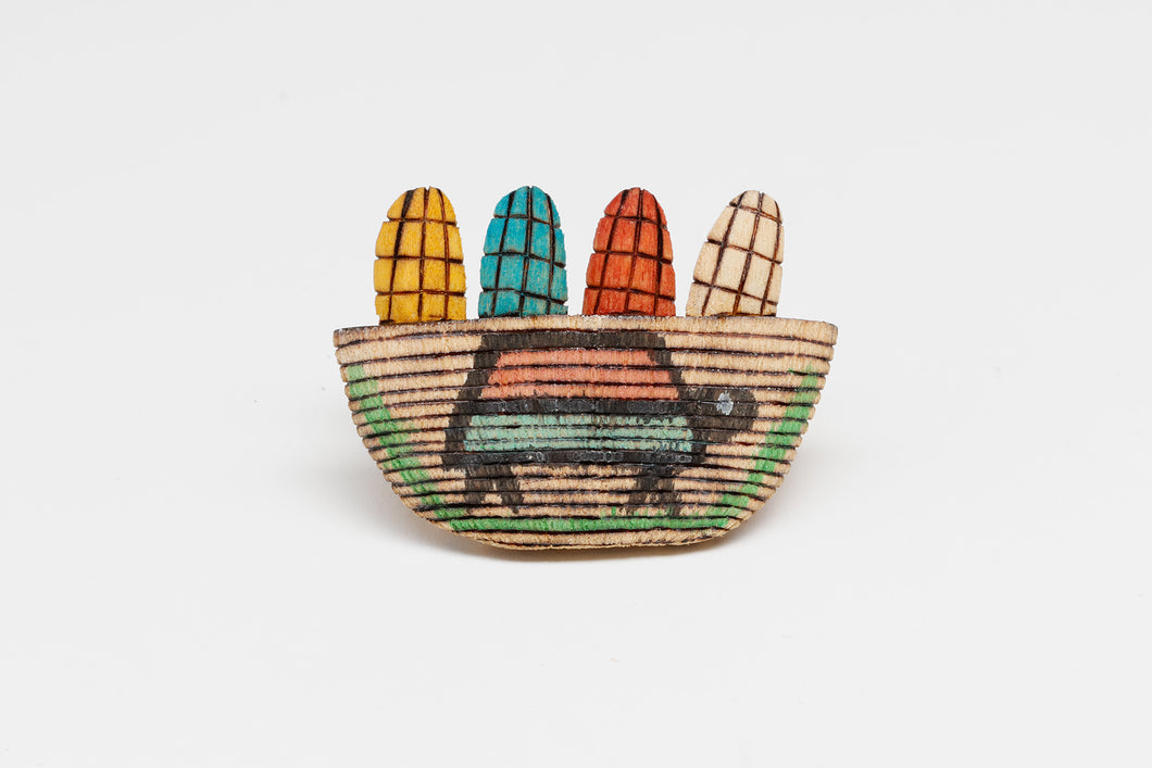 Corn in Basket Pin by W. Maba, Hopi