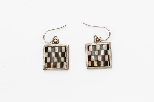 Checkerboard Inlay Dangle Earrings by Abraham Begay, Navajo