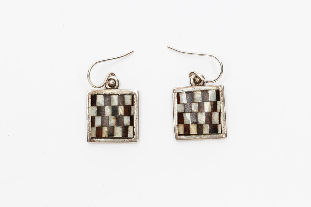 Checkerboard Inlay Dangle Earrings by Abraham Begay, Navajo