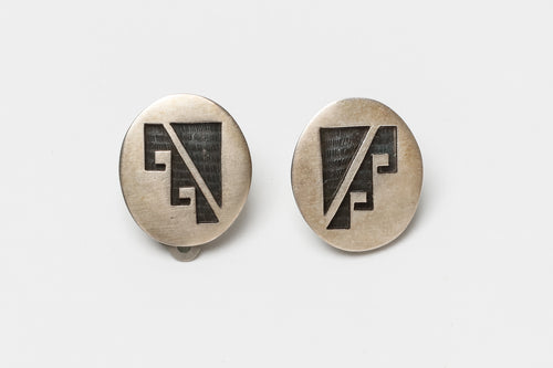 Geometric Design Clip Earrings, Hopi