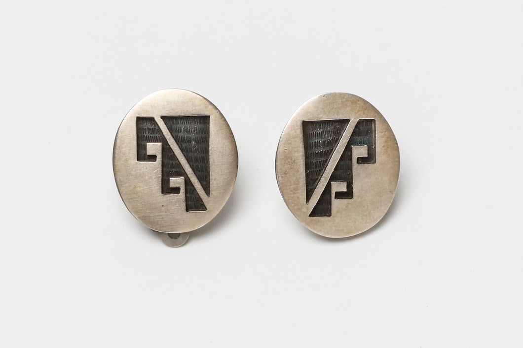 Geometric Design Clip Earrings, Hopi