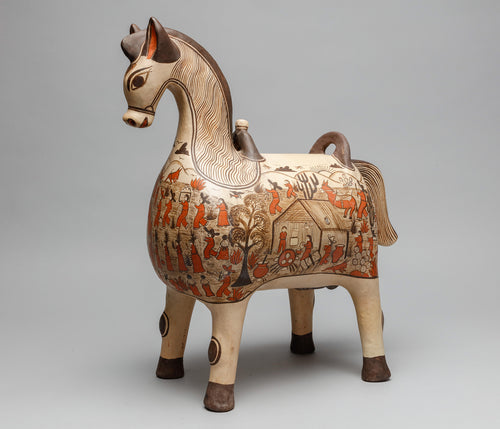 Ceramic Horse Painted with Procession Scenes, Mexico
