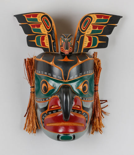 Mask depicting At’la’kwis - Hunter of the Woods by Bill Henderson, Kwakwaka'wakw