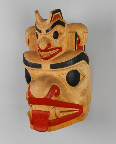 Mask depicting Bear Mother with Cub by Gerry Sheena, Salish