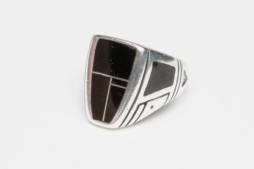 Onyx Inlay Men's Ring by Ray Tracey, Navajo