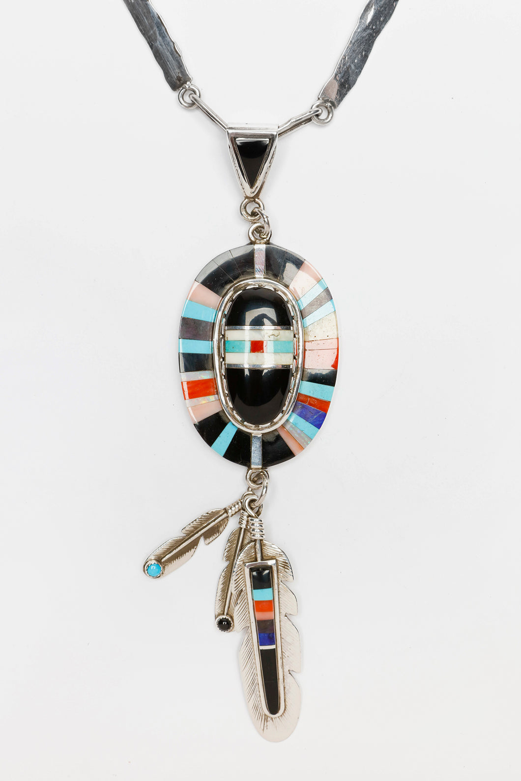 Inlayed Mandela Pendant on Handmade Chain by Steve Gunnyon, Yakama