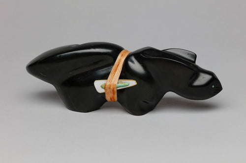 Large Mountain Lion Fetish Carving with Medicine Bundle by Dion Terrazas, Zuni