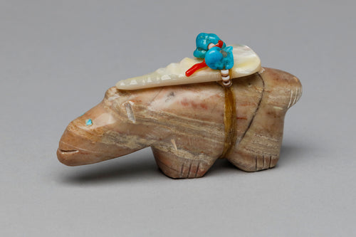 Bear Fetish Carving with Medicine Bundle by Leland Boone, Zuni