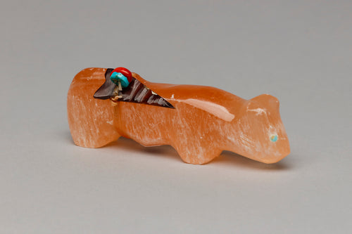 Mountain Lion Fetish Carving with Medicine Bundle by Lena Boone (1946-2024), Zuni