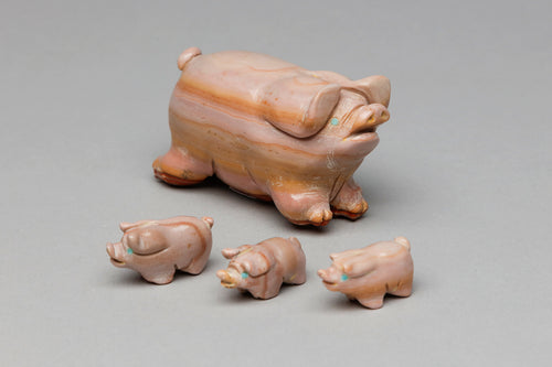 Mama Pig with Piglets Fetish Carving by Stanton Hannaweeke, Zuni