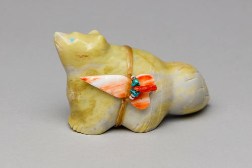 Large Fox Fetish Carving with Medicine Bundle by Leland Boone, Zuni