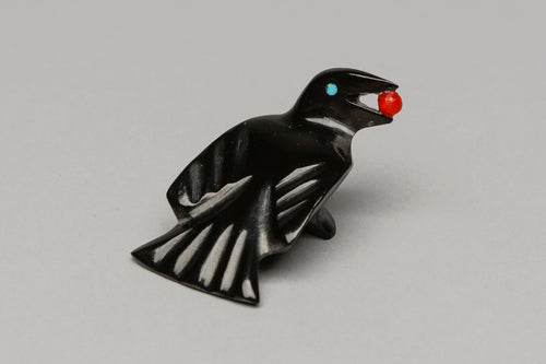 Raven with Berry Fetish Carving by Calvert Bowannie, Zuni