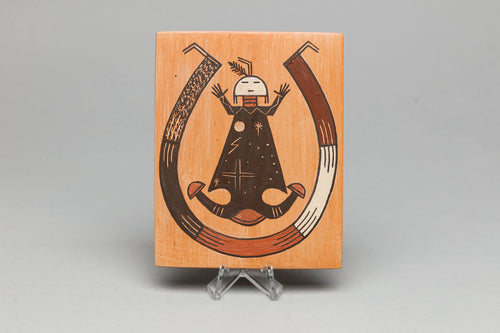 Tile depicting Father Sky with Rainbow by Ida Sahmie, Diné