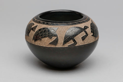 Bowl with Fish and Turtle Designs by Goldenrod, Santa Clara Pueblo