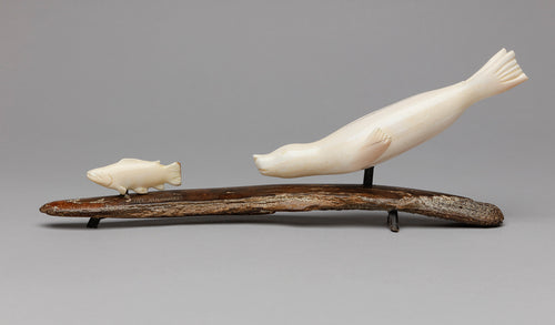 Diving Seal and Fish Carving, 2011, by Ike Kulowiyi, Siberian Yup'ik