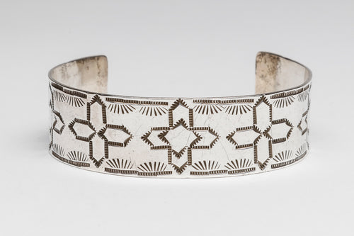 Traditional Hand Stamped Silver Bracelet, Navajo