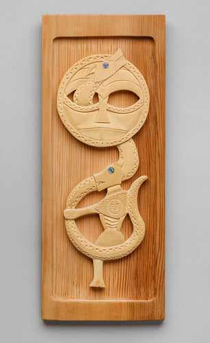 Panel depicting Coyote and Sea Serpent by Greg A. Robinson, Chinook