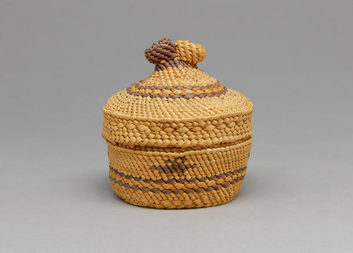 Vintage Lidded Basket with Double Knob, Nuu Chah Nulth