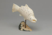 Salmon Carving on Blue Ivory Base by Dennis Pungowiyi, Inupiaq