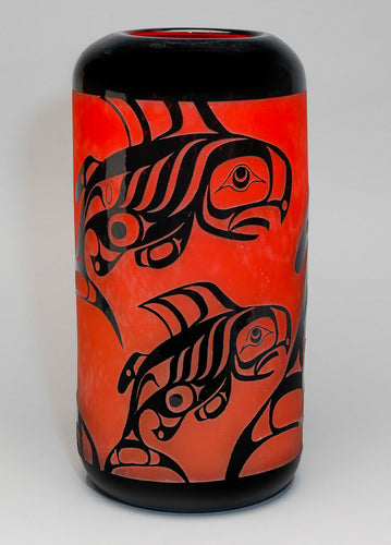 “Taku Red” Glass Vase by Alano Edzerza, Tahltan
