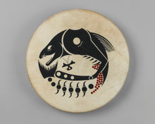 Drum depicting First Salmon by Greg A. Robinson, Chinook