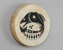 Drum depicting First Salmon by Greg A. Robinson, Chinook