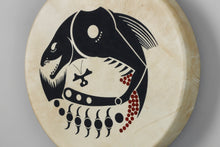 Drum depicting First Salmon by Greg A. Robinson, Chinook