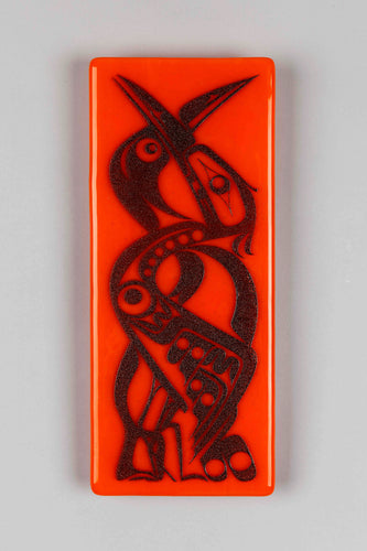 Pairing Cranes - Glass Panel by Ruth Wilbur Peterson