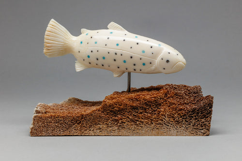 Trout on Whalebone Base by Dennis Pungowiyi, Yup'ik