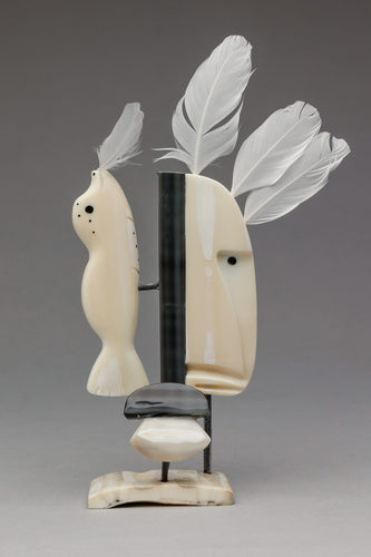 Shaman with Ulu Communicating with Seal by Jerome Saclamana, Inupiaq