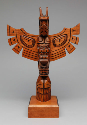 Model Totem Pole depicting Bear and Thunderbird by Jack Stogan, Musqueam