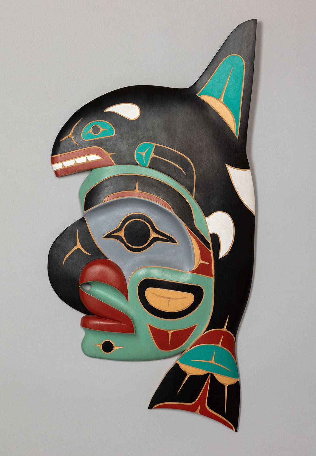 Plaque Depicting Killer Whale, Frog and Man by John Charles August, Coast Salish